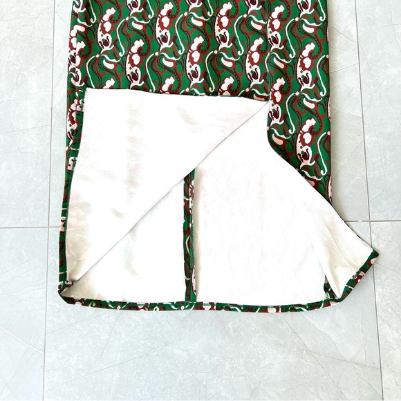 ZARA Floral Green Multicolor Print Front Slit Long Sleeves Midi Dress Sz L - Picture 15 of 16